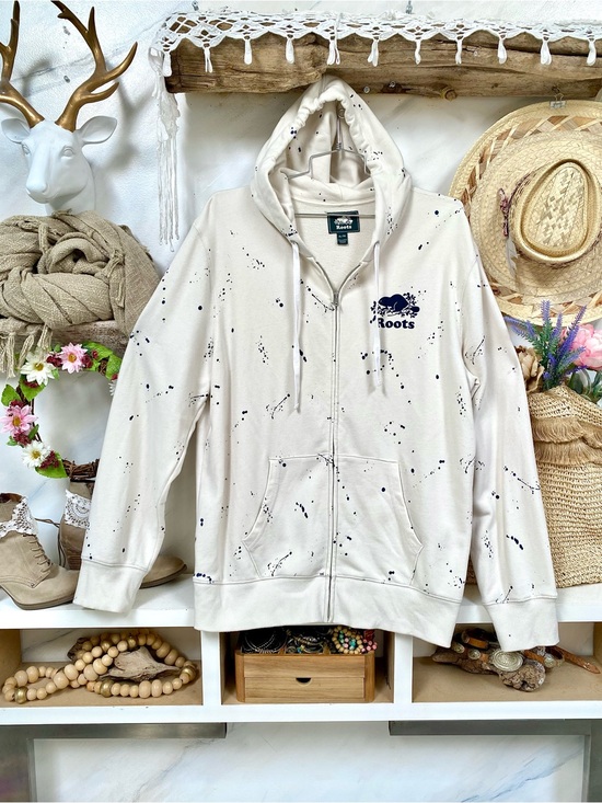 Roots Tops - ROOTS Artisan paint splatter full zip kanga hoody cottagecore cabin vacay vibe